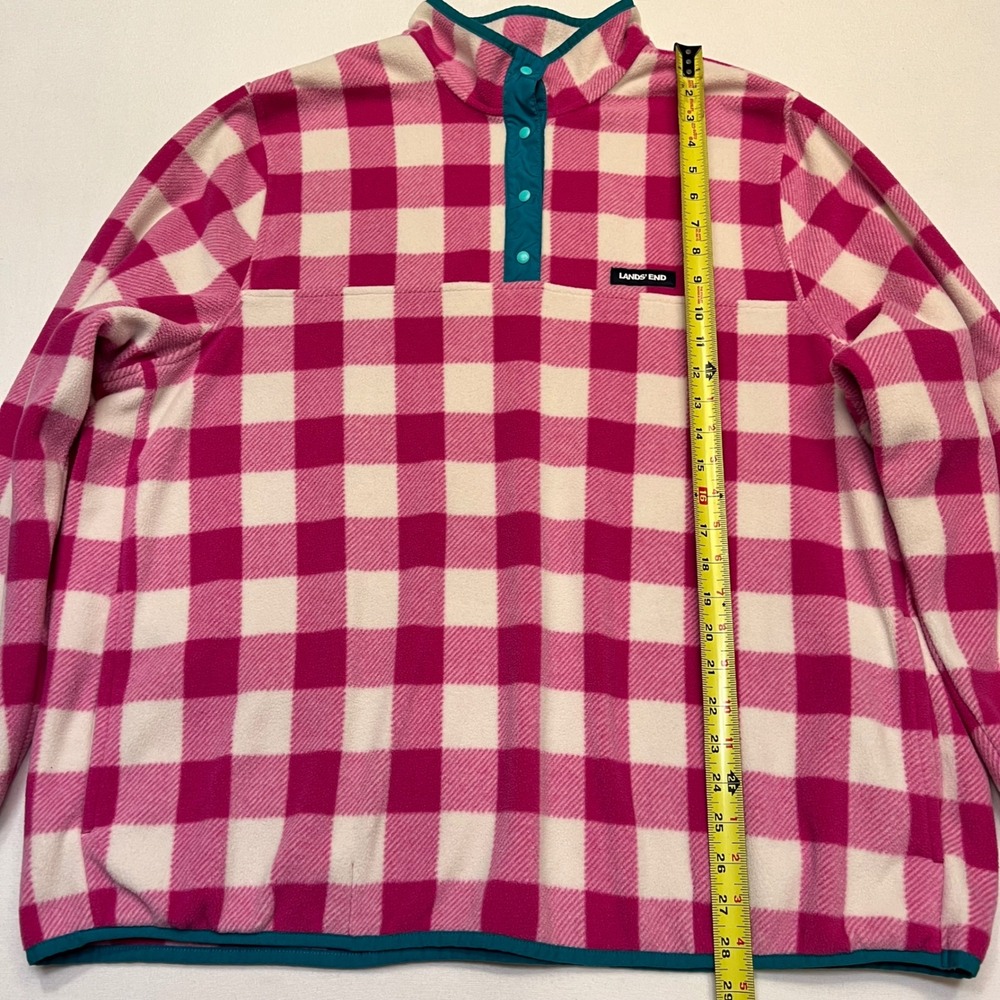 Lands' End Pink White Buffalo Check Coastal Preppy Fleece Pullover Size 2X - Picture 4 of 8